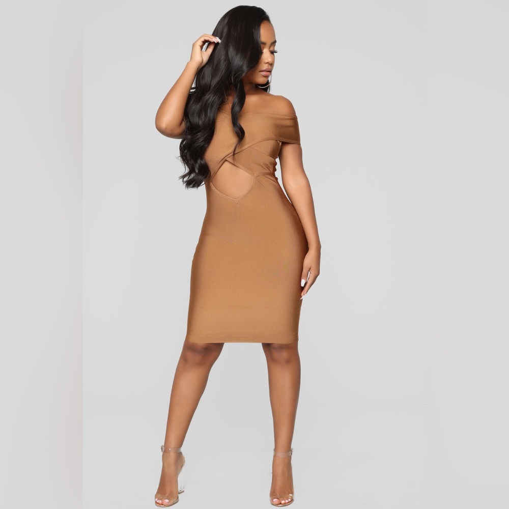 Fashion Nova bandage dress in caramel size XS